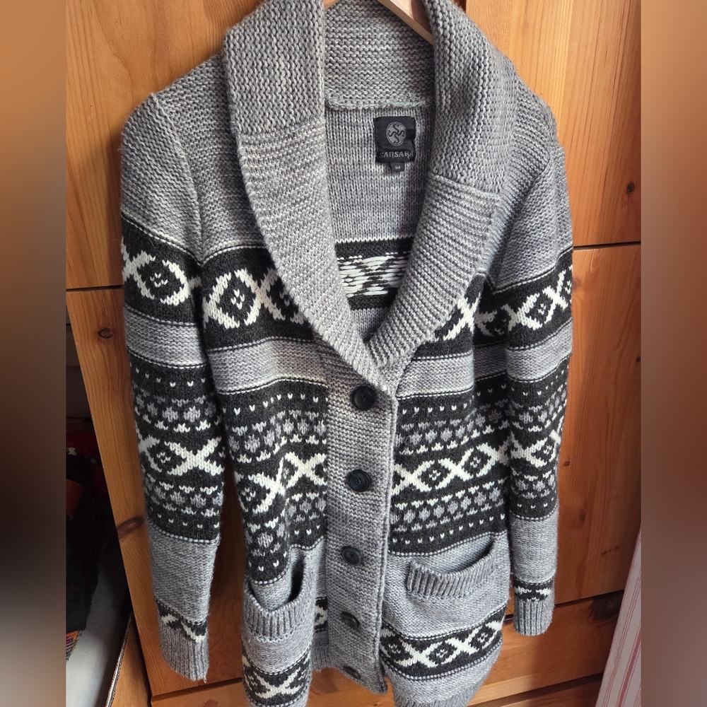 Sansara Gray Shawl Collar Wool Blend  Button-Up Cardigan Size Small